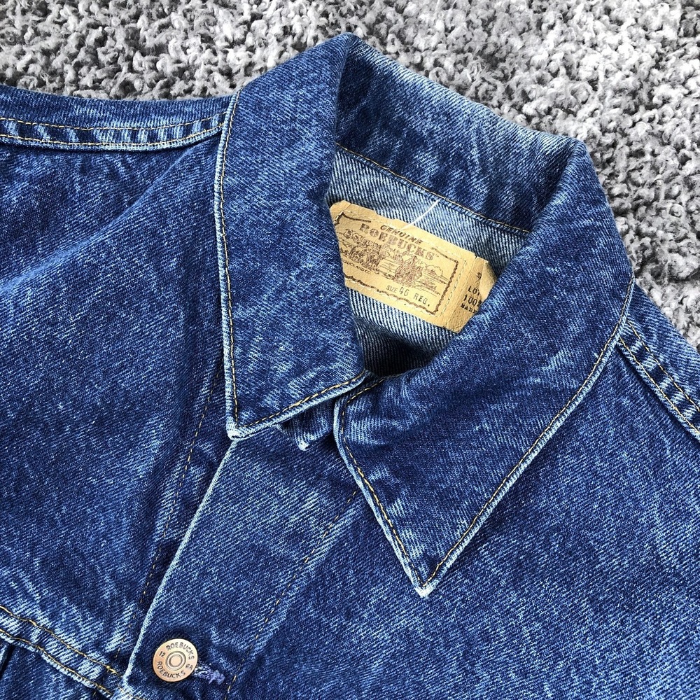 Vintage Roebucks Jacket Mens 46 Blue Denim Trucker Cowboy Western USA 35110
